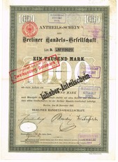 Artikelnr. AP323 Berliner Handelsgesellschaft 8 Anteilscheine mit Original-Unterschrift von Carl Fürstenberg