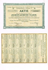 Artikelnr. AP374 Aktie der Vereinigte Harzer Eisensteinbergwerke AG von 1923 Nennwert 10000 Reichsmark
