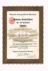 Artikelnr. AP323 Anteilsschein der Bergwerks AG Bliesenbqach von 1903 Nennwert 1050 Reichsmark