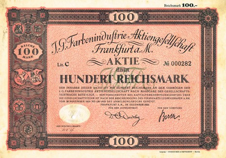 Artikelnr. AP602 Gründeraktie vom Dezember 1925 Ausgabewert 100 Reichsmark Nr. 282