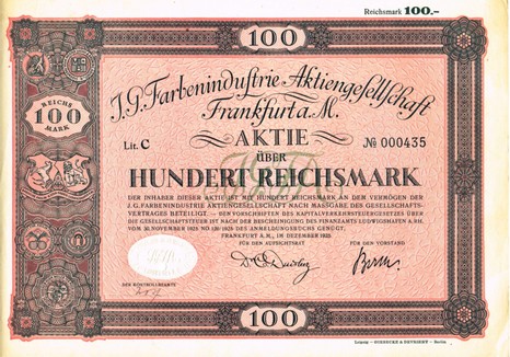 Artikelnr. AP604 Gründeraktie vom Dezember 1925 Ausgabewert 100 Reichsmark Nr. 898