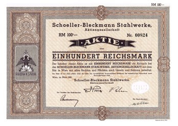 Artikelnr. AP708 Aktie vom März 1940 Wert 100 Reichsmark Nr.824