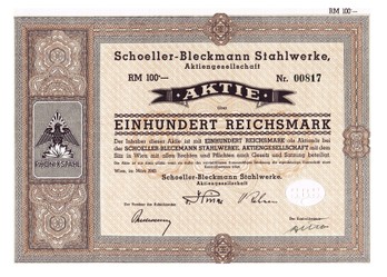 Artikelnr. AP709 Aktie vom März 1940 Wert 100 Reichsmark Nr.817