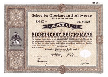 Artikelnr. AP710 Aktie vom März 1940 Wert 100 Reichsmark Nr.829