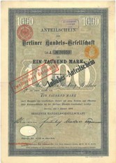 Artikelnr. AP105 3 Stück Berliner Handelsgesellschaft Anteilscheine vom 06.11.1891 über 1000 Mark