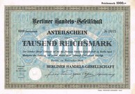 Artikelnr. AP109 Berliner Handelsgesellschaft Anteilschein von 1928 Wert 1000 RM1
