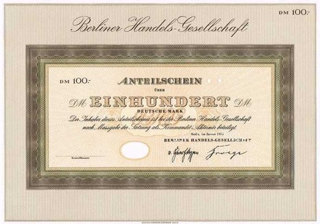 Artikelnr. AP139 Berliner Handelsgesellschaft Anteilschein vom Januar 1955 über 100 DMark