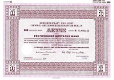 Artikelnr. AP198 Berliner Kraft und Licht (BEWAG) Aktie vom April 1961 Nennwert 500 D-Mark