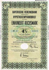 Artikelnr AP118 Bayerische Vereinsbank Hypothekenpfandbrief  100RM 4 %  Serie 20