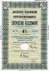 Artikelnr. AP126 Bayerische Vereinsbank Hypothekenpfandbrief  1000 RM 4 %  Serie 28 Leicht Wellig