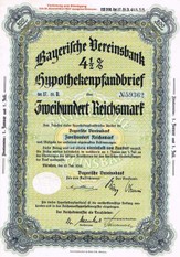 Artikelnr. AP128 Bayerische Vereinsbank Hypothekenpfandbrief  200 RM 4,5 % Serie 17