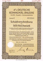 Artikelnr. AP157 Deutsche Girozentrale Schuldverschreibung 4% vom 01.10.1941 Wet 500 Reichsmark