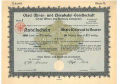 Artikelnr. AP158 Otavi Minen und Eisenbahngesellschaft Anteilsschein vom 12.09.1921 Wert 1 englisches Pfund Sterling