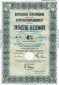 Artikelnr. AP121 Bayerische Vereinsbank Hypothekenpfandbrief 1000 RM 4 %  Serie 22 Leicht Wellig