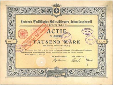 Artikelnr. AP320 Lot 100  RWE Aktien vom 14.03.1906 