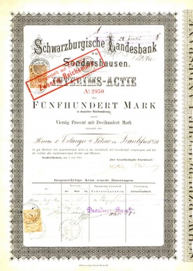 Artikelnr. AP947 Actie der Schwarzb. Landesbank Sondershausen vom Juni 1878